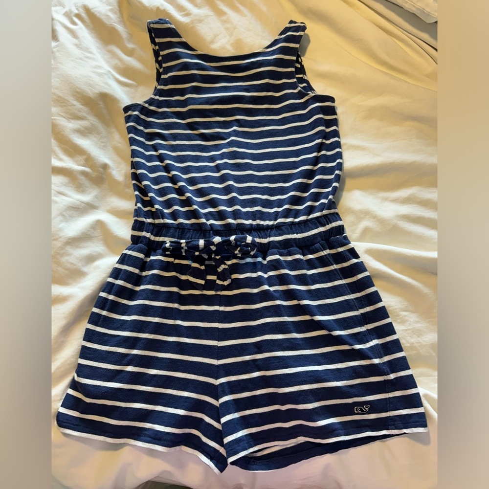 Navy romper with white stripes🐟 - Picture 2 of 4